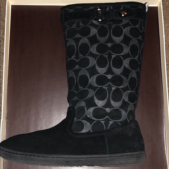 Coach Shoes - Coach Maressa Black Suede Logo boots size 7.0 NWB